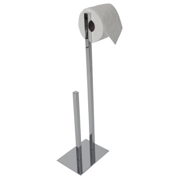 Essentials Rectangular Base Toilet Paper Holder With Spare, Chrome