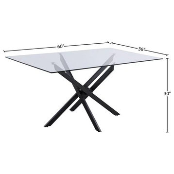 Contemporary Dining Table, Unique Interlocking Base With Glass Top, Matte Black