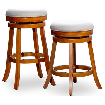 DTY Indoor Living Creede Backless Swivel Stool, 24" or 30", Natural/Beige Fabric, 24" Counter Stool