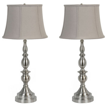 27" Brushed Nickel Table Lamp With Linen Shades, Set of 2