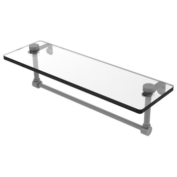 16" Glass Vanity Shelf with Integrated Towel Bar, Matte Gray