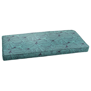 Blue Tropical Outdoor Corded Bench Cushion, 47.5x18x2