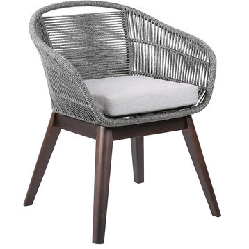 Outdoor Dining Chair, Eucalyptus Wood Legs With Latte Rope Back & Cushioned Seat