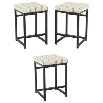 Home Square 24" Modern Metal and Fabric Bar Stool in Black & White - Set of 3