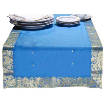 Turquoise - Hand Crafted Table Runner (India) - 14 X 84 Inches