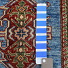2'1"x3' Super Kazak Pure Wool Blue Geometric Design Handmade Rug