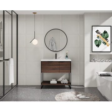 BNK 36" Freestanding Bathroom Vanity With Soft Close Door and Drawer, 36x18, California  Walnut
