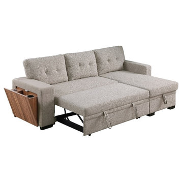 Fabric Reversible Modern Side Compartment Sleeper Sectional Sofa Bed-Light Gray