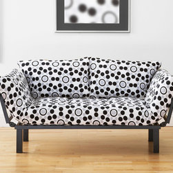Black Metal Futon with Well Rounded Mattress in Chair Position - Products