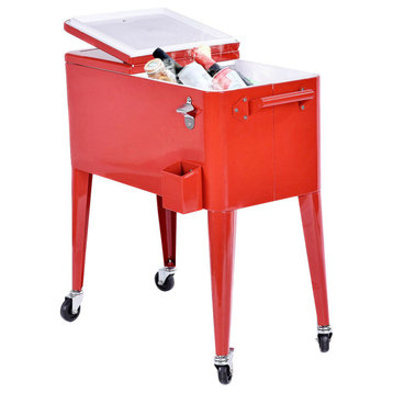 Costway Red Outdoor Patio 80 Quart Cooler Cart Ice Beer Chest Party Portable