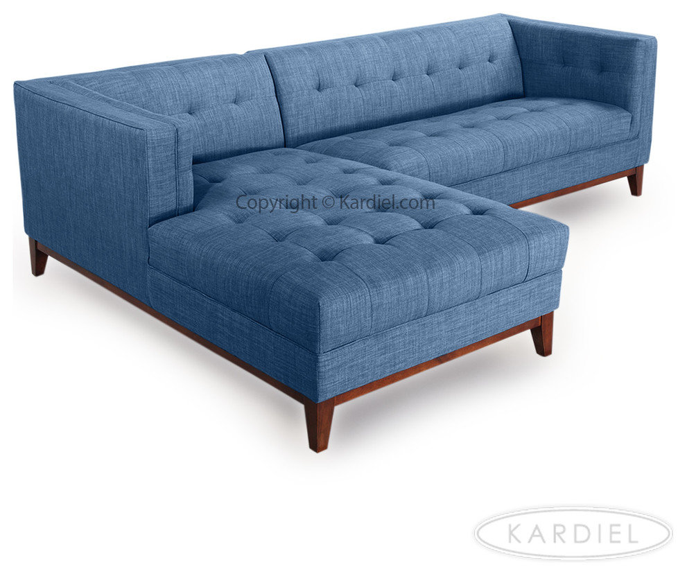 Harrison Midcentury Twil Sofa Chaise Sectional, Blue Curacao, Left Facing
