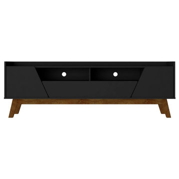 Mid-Century Modern Marcus 70.86 TV Stand With Solid Wood Legs,  Matte Black