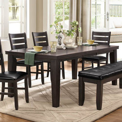 586GY-82 6PCS GREY BROWN WOOD LEAF DINING TABLE SET VINYL CHAIRS BENCH - Dining Sets