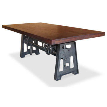 Industrial Dining Table - Cast Iron Base - Adjustable Height Crank - Mahogany