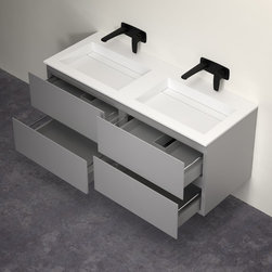 LUSSO STONE CELARE MATT CONCRETE GREY DOUBLE VANITY UNIT AND BASIN 1200 - Products