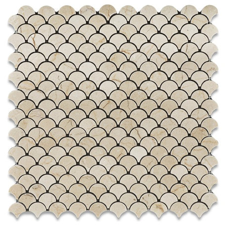 Crema Marfil Marble Honed Fan Mosaic Tile