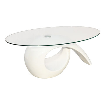 vidaXL Coffee Table Nightstand High Gloss White Storage Base Glass Tabletop