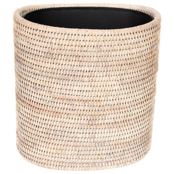 Artifacts Rattan™ Oval Waste Basket with Metal Liner, White Wash