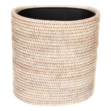 Artifacts Rattan Oval Waste Basket, White Wash