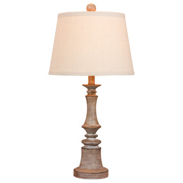 26.5" Candlestick Resin Table Lamp, Cottage Weathered Gray