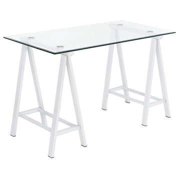 Eclectic Desk, Unique Architectural Base & Rectangular Beveled Glass Top, White