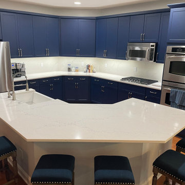 Transitional Kitchen Remodel Done in a Navy Blue Shaker Style Door
