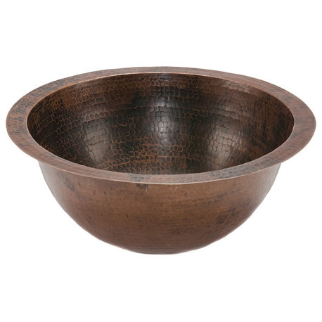 14" Small Round Under Counter Hammered Copper Bathroom Sink