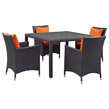 Modern Urban Outdoor Patio 5-Piece Dining Chairs and Table Set, Orange, Rattan