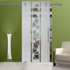 Sliding Glass Barn Door With Frosted Designs 2000, 30"x81", Recessed Grip