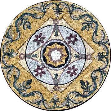 Floral Mosaic Medallion, Huda, 35"x35"
