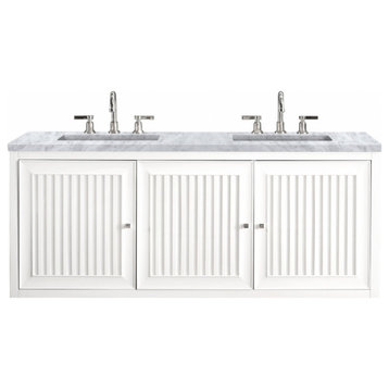 60 Inch Modern White Double Sink Bathroom Vanity Carrara Marble, James Martin