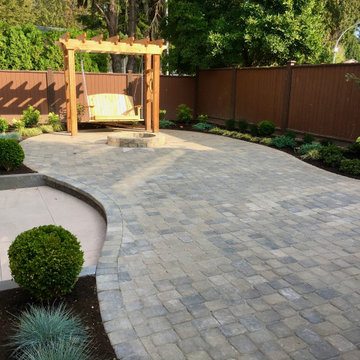 Raised patio with curved step up