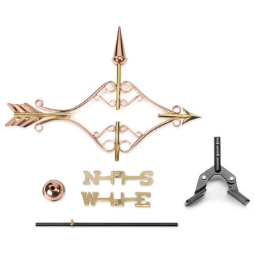 Polished Copper Victorian Arrow Weathervane, Roof Mount