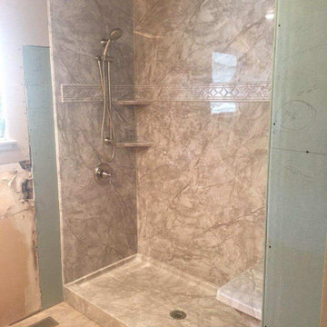 Pompeii Marble smooth wall shower w/ bench seat