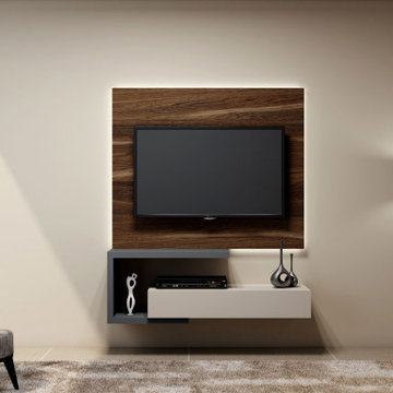 TV unit Drawer Light Grey finish Shelves Dust Grey supplied by Inspired Elements