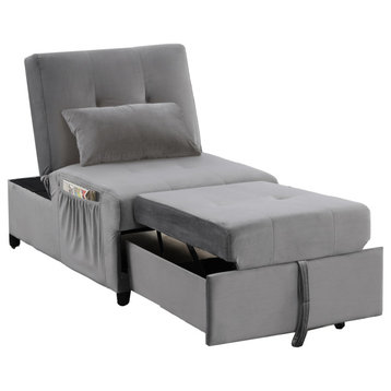 Bayani 72" Velvet Adjustable Sleeper Lounge Chaise, Gray