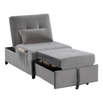Bayani 72" Velvet Adjustable Sleeper Lounge Chaise, Gray