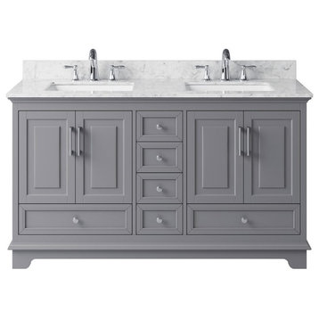 60" Double Sink Bathroom Vanity With Carrara Marble Top