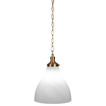 Juno 1-Light Chain Hung Pendant, New Age Brass/White Marble