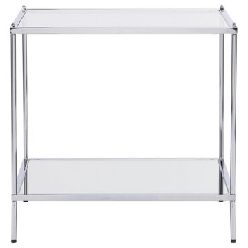 22" Chrome Glass And Iron Square Mirrored End Table