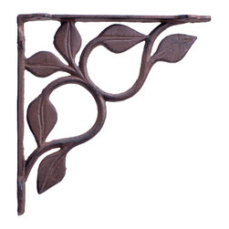 Import Wholesales - Wall Shelf Bracket, Leaf Vine Pattern, Cast Iron, 7.125" - Brackets