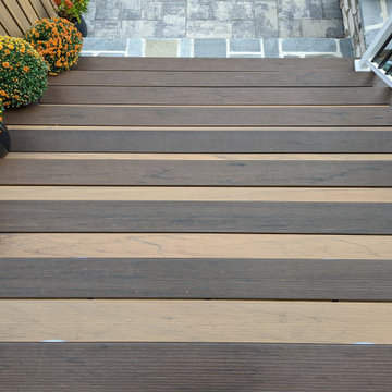 TimberTech Tigerwood Deck Mocha Border, Paver Patio, Verticle Lattice