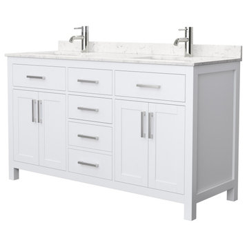 Beckett 60" White Double Vanity, Carrara Cultured Marble Top