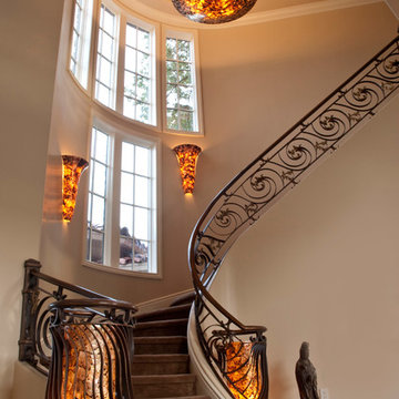 Varaluz Big 5-Light Pendant Installed above Stairway
