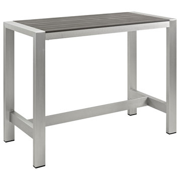 Shore Outdoor Aluminum Rectangle Bar Table, Silver Gray
