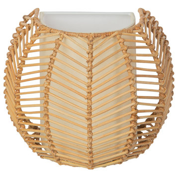 Wicker Rib Round Indoor Wall Sconce, Natural