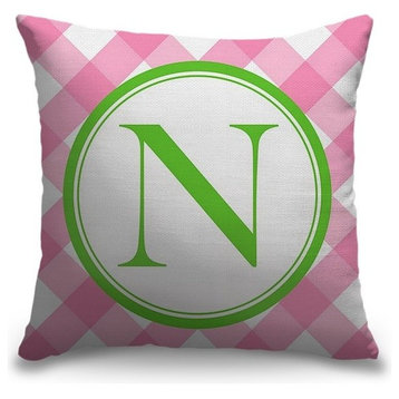 "Letter N - Circle Plaid" Outdoor Pillow 20"x20"