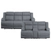 Bowery Hill Wood & Fabric Power Double Reclining Sofa in Graphite Blue