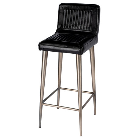 Maxwell Genuine Leather Bar Stool, Black