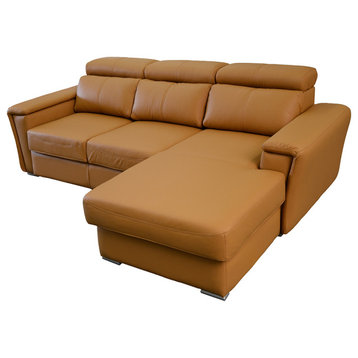 TOPIC Leather Small Sleeper Sectional , Honey , Right corner